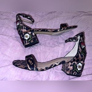 NWOT Steve Madden Leopard Floral Appliqué Block Heel Sandals 7 1/2
